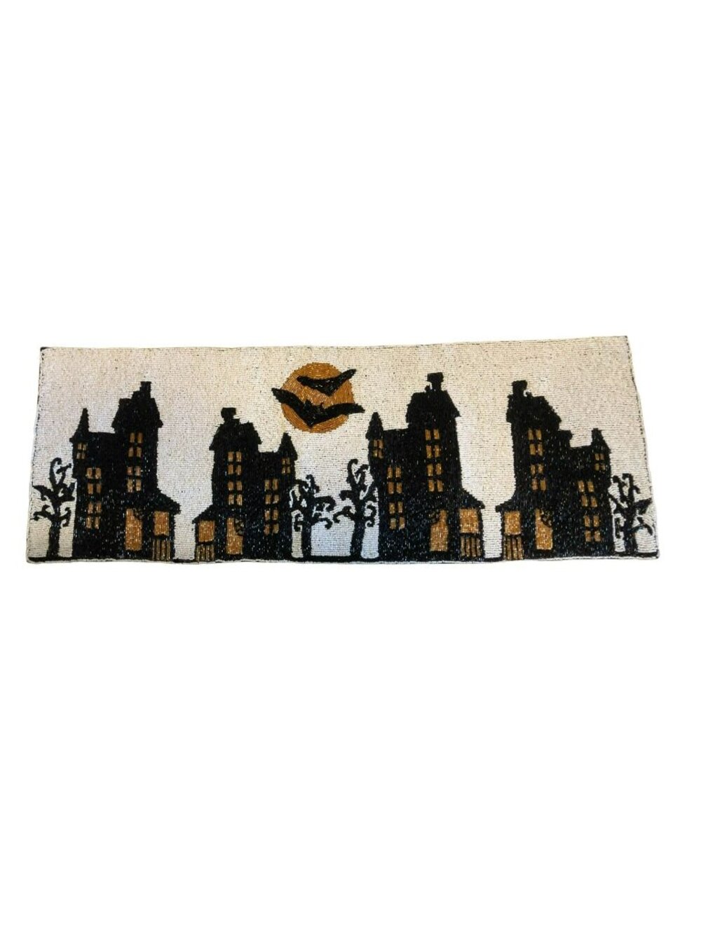 Tahari Home Beaded Halloween Haunted House Table Runner 13"x36" Decor